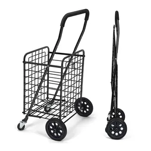 Carrito de aluminio plegable y portátil, carrito de compras compacto con ruedas giratorias duales de 80kg, venta al por mayor