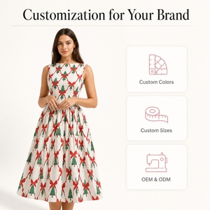 Robe de fête vintage pour femme, coupe trapèze, sans bretelles, imprimé Noël, motif nœud, couleurs et tailles personnalisées, OEM ODM - Product Image 1
