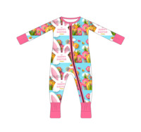 Romper Bayi Tanpa Kaki Motif Kartun Telur Paskah Unisex Bahan Bambu Spandex Kancing Jepret Grosir Kustom