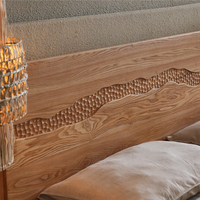 Lit de rangement en bois massif, lit plateforme flottant avec veilleuse, lit double moderne pour chambre à coucher