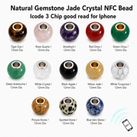 Bracelet d'amitié NFC en pierre de jade naturel et turquoise blanche avec partage social intelligent et lien vers le site web de contact professionnel