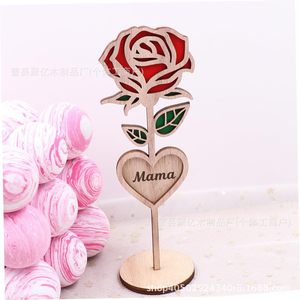 Wooden Rose <b>Decoration</b> For <b>Mothers</b> <b>Day</b> Boxwood Craft Gift Heart Shape Mama Living Room Decor - Product Image 1