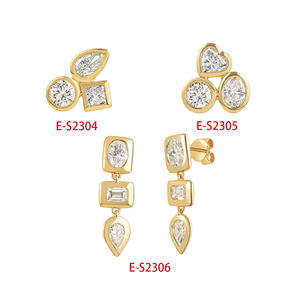 Gemnel 925 Silver Triple <b>Stone</b> Multi Shape CZ Diamond Bezel Minimalist Three-<b>stone</b> jewelry set - Product Image 6