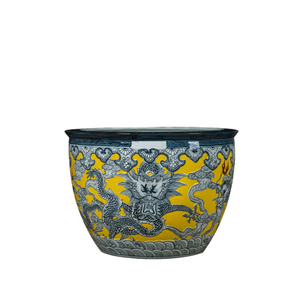 Macetas de <span class=keywords><strong>jardín</strong></span> de porcelana china grande antigua de Jingdezhen, macetas talladas a mano con patrón de dragón amarillo esmaltado para jardinería doméstica - Product Image 5