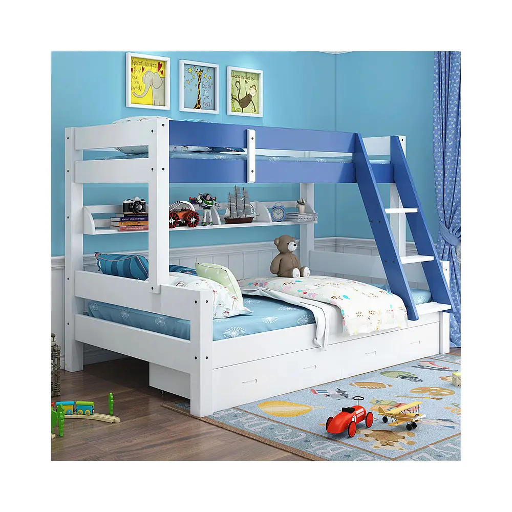 Recamara-Conjunto de muebles infantiles multifunción para dormitorio, litera de madera sólida moderna de estilo mediterráneo para bebé