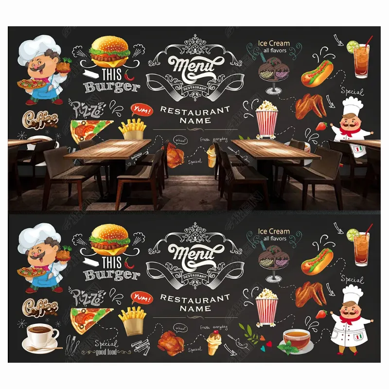 Hd Hand Painted Peel And Sticker Wallpaper Western Fast Food Burger Restaurant Wallpaper Mural