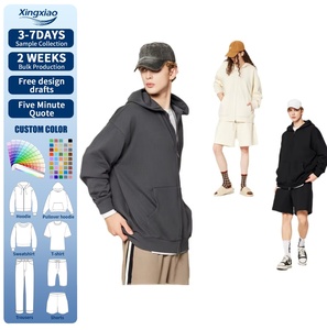 เสื้อฮู้ดดี้โอเวอร์ไซส์ผ้าเทอร์รี่หนานุ่มแบบไม่มีเชือกผูก สีดำ พิมพ์ลาย ซิปคู่ 100% ผ้าฝ้าย ยูนิเซ็กส์ สำหรับฤดูใบไม้ผลิ ขายส่ง - Product Image 1