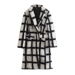 SHENZHU Manteau en peluche <span class=keywords><strong>noir</strong></span> <span class=keywords><strong>et</strong></span> <span class=keywords><strong>blanc</strong></span> pour <span class=keywords><strong>femme</strong></span>, nouvelle collection hiver 2023, style vintage, manches longues, chic, <span class=keywords><strong>surchemise</strong></span> - Product Image 1
