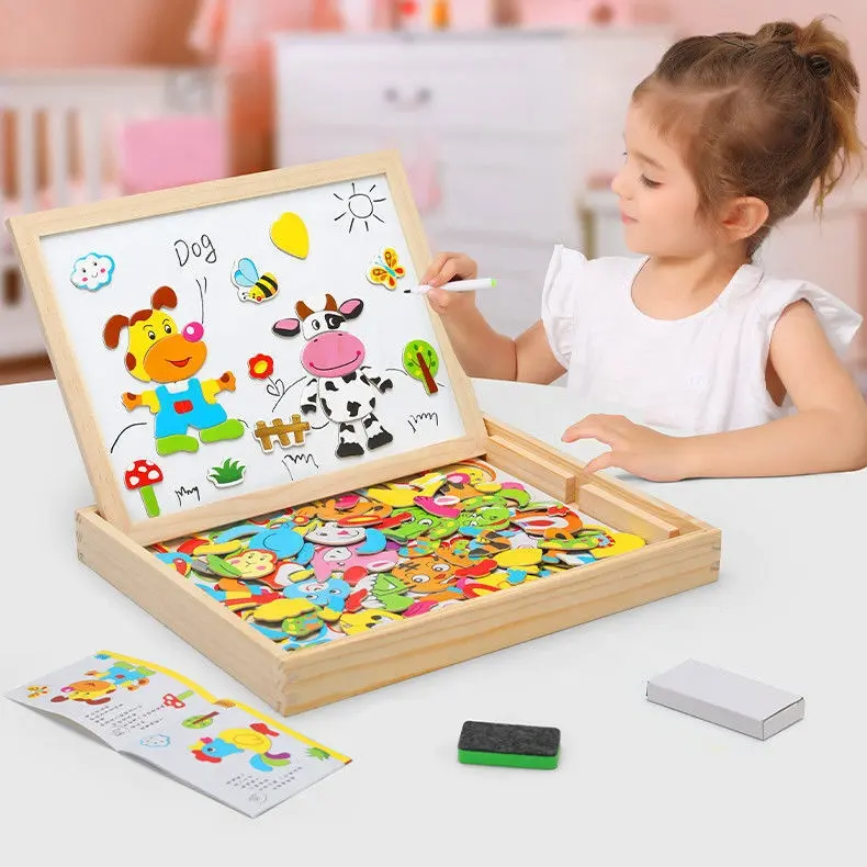 100 + Pcs خشبية متعددة الوظائف الأطفال قطعة بازل على شكل حيوانات الكتابة المغناطيسي رسم لوحة السبورة التعلم التعليم اللعب للأطفال