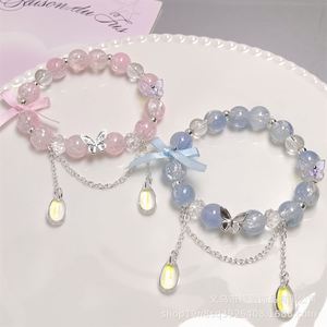 Pulsera de Cuentas de Cristal con Diseño de Mariposa y Lazo, Estilo Fantasía, para Niñas, Mujeres, Estudiantes, Pulseras de la Amistad, Regalo de Joyería - Product Image 1