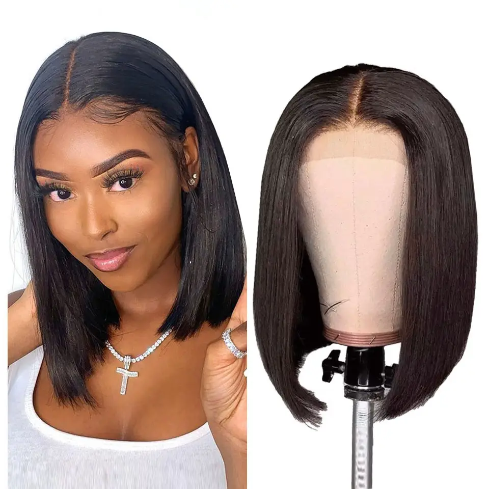 Popular and Beautiful short bob wig with lace frontal, mink Brazilian human hair cuticle aligned straight bob styles