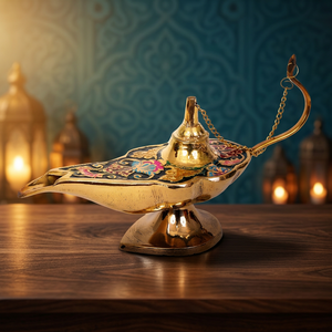 Handmade Plated Brass Aladdin <b>Lamp</b> with Enamel Work Traditional Antique Design - Product Image 2
