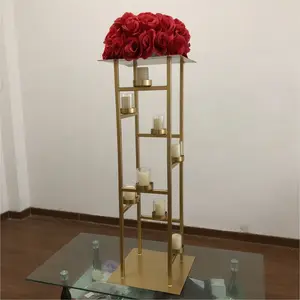 ZT-402 wholesale wedding supplies centerpiece gold iron flower stand with candle holder