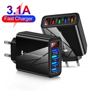 Tampilan Digital 20W Travel Charger Uni Eropa/US/UK Steker Pengisian Cepat 3.1A 4-Port USB Ponsel Charger untuk Smartphone Tablet Rumah