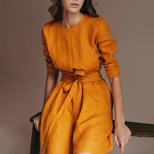 Robes en coton et lin pour femmes sur mesure, robe enveloppante 100% lin - Product Image 2