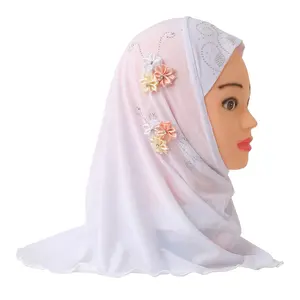 Sıcak satış yeni başörtüsü eşarp tasarım 2023 kap bebek kız altı çiçekler toptan müslüman hicap çocuklar için