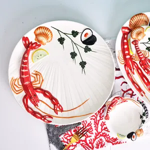 Piatto da pranzo ovale in ceramica rossa all'ingrosso di buona qualità applicabile ai servizi di ristorazione set di piatti vintage frangibili