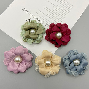 Broches de flores con centro de perlas, tela de encaje, accesorios de moda para mujer, para ropa de fiesta, decoración para el cabello, zapatos y bolsos - Product Image 4