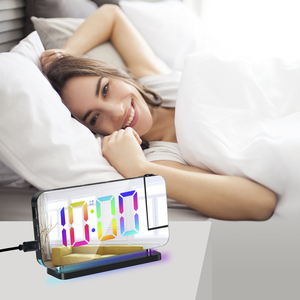 2023 RGB kỹ thuật số LED Gương bàn đồng hồ với ánh sáng ban đêm chiếu chiếu cho văn phòng nhà phòng ngủ cạnh giường ngủ Bảng trang trí nội thất - Product Image 5
