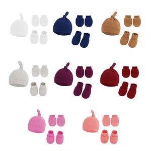 Ensemble chapeau et gants, cadeau de <span class=keywords><strong>naissance</strong></span>, 5 pièces/<span class=keywords><strong>lot</strong></span>, couleur unie, pour nouveau-né, garçon ou fille, chaussettes en coton avec motif d'ours mignon - Product Image 3