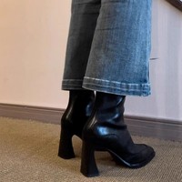 Nouvelle Collection Automne/Hiver 2026 – Bottines Femme à Talon Haut Carré, Talon Épais, Style Coréen Rétro, Coupe Courte