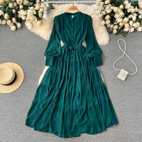 Robe longue maxi décontractée en mousseline de soie et élasthanne, coupe trapèze, taille naturelle, col en V, lavable, design personnalisé, pour femme de bureau