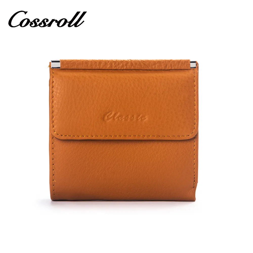 Minimalist Design Brown Custom Logo Genuine Leather RFID Blocking Wallet Credit Card Cash Wallet Envelope Bifold Short Wallet
