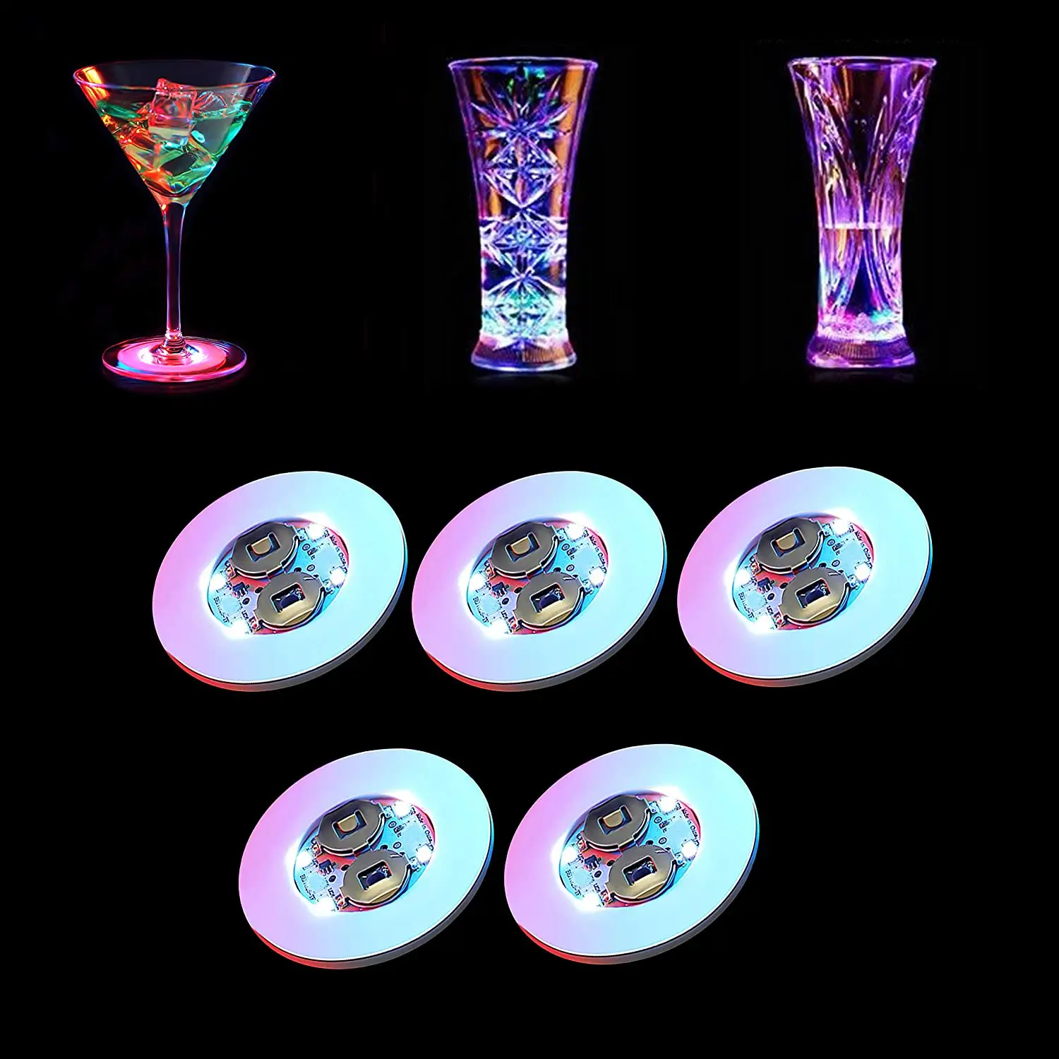 Posavasos para bebidas con botella Led, luz con pegatina adhesiva, luz colorida, Mini posavasos para tazas Led/pegatina para botella led