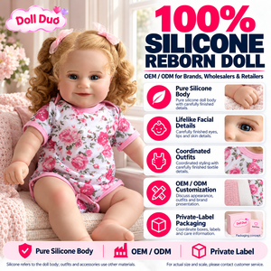 ตุ๊กตาเด็กเกิดใหม่ซิลิโคนทั้งตัวขนาด 18 นิ้ว รุ่น Doll Duo Custom ผมหยิก ชุดรอมเปอร์ลายดอกไม้สีชมพู ของขวัญคริสต์มาสสำหรับเด็ก - Product Image 1