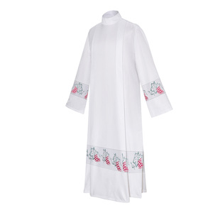 Túnica Tradicional Católica para Sacerdotes, Blanca con Estampado <span class=keywords><strong>de</strong></span> Vid, Cuello Alto, Vestimenta Religiosa para Misa - Product Image 3