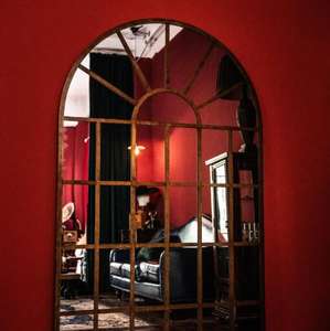 Factory Custom Luxury <strong>Garden</strong> Style Vintage Wrought Iron Decorative <strong>Arched</strong> Window Shaped Wall <strong>Mirror</strong> - Product Image 1