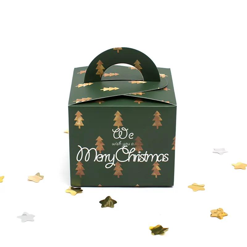 Christmas Packaging Box Xmas Candy Snack Square Box for Festival Holiday Party 3D Christmas Paper Handbag Green Paper Gift Boxes