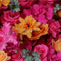 NI Promotion Mur de fleurs artificielles 8 pieds, panneau en tissu enroulable, haute qualité, rose et orange, rideau mural de fleurs, tapis décoratif pour mariage
