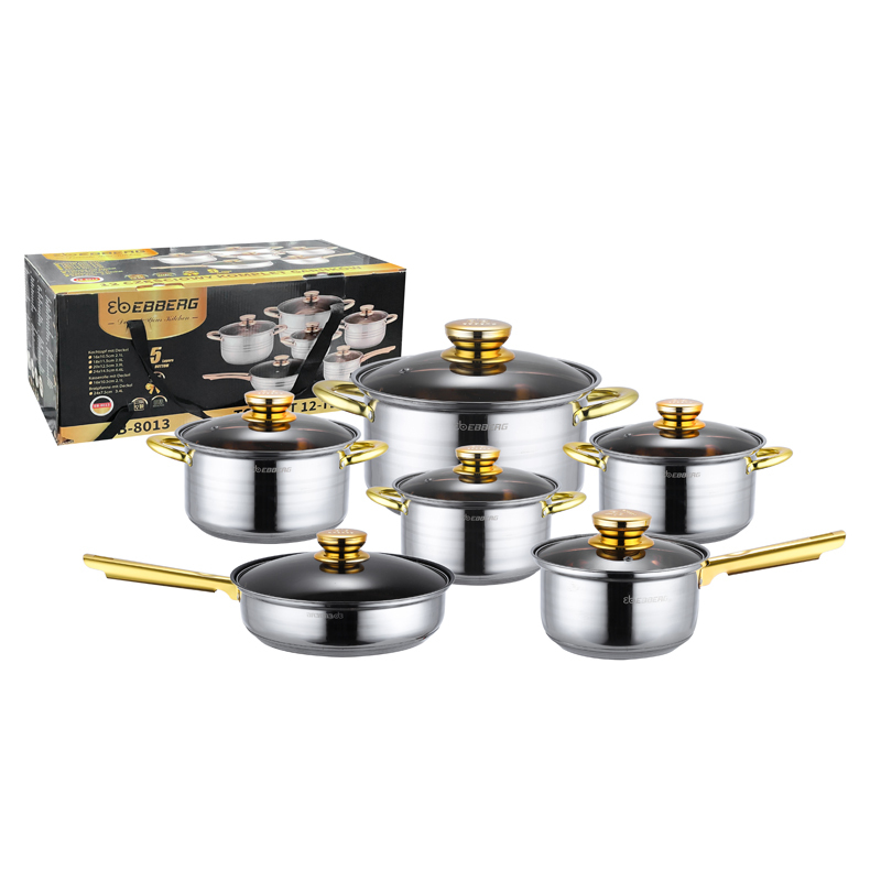 Style A/Gold Color Handle- 12 Pcs Cookware Set