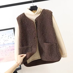 Chaleco polar para mujer, cálido, corto, informal, con bolsillos, para ropa exterior, S, M, L, XL, blanco, caqui, café - Product Image 2