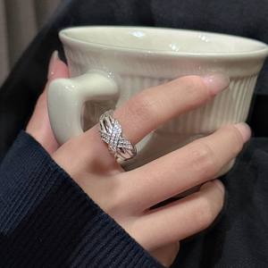 S925 Pure <b>Silver</b> <b>Ring</b> Luxury Zircon <b>Cross</b> Strap Rose Gold Plated Inlay Setting Fashionable Simple Classic Design Wholesale - Product Image 2