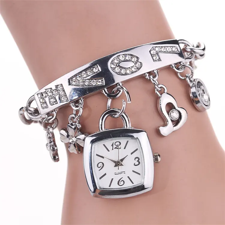Neues Design Damen Edelstahl Armbanduhr Mode LIEBE Armreif Uhr