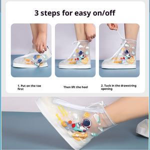 Детские непромокаемые сапоги-чехлы Dinosura с молнией, милый мультяшный дизайн, плоская подошва, безопасные, нескользящие, прочные, из ПВХ, низкий MOQ - Product Image 3