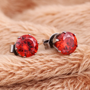 <b>Stud</b> <b>Earrings</b> 6mm Red Zirconia Claw Setting Stainless Steel Round Fashion Jewelry Unisex - Product Image 1