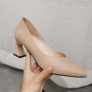 Chaussures à talons hauts en cuir de qualité pour femmes, talons fins, <span class=keywords><strong>escarpins</strong></span> en cuir pour femmes, bout pointu, chaussures noires et beiges pour femmes, <span class=keywords><strong>escarpins</strong></span> - Product Image 1