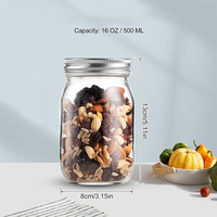 Prêt à expédier rond 16oz vide confiture cornichon Vase fruits boisson stockage Logo personnalisé autocollant Mason bocal en verre avec couvercle fendu