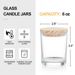 Wholesale Round Empty Glass Candle Making Jars 6oz 8oz 12oz 14oz Clear Candle Container Black Candle Jars with Wood <b>Lid</b> - Product Image 6
