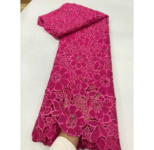 Nueva <span class=keywords><strong>moda</strong></span> precio de fábrica cordón guipur encaje piedras bordado ecológico tela Floral para vestido de novia Mali mujeres 5 yardas - Product Image 1