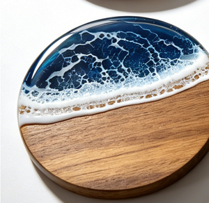 Posavasos Redondos de Resina con Diseño de Olas Oceánicas y Madera de Acacia, Resistentes al Calor, para Restaurantes, Hoteles, Bodas y Banquetes, Venta al Por Mayor - Product Image 5