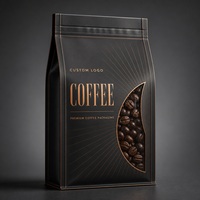 Boîte-sac refermable à huit côtés, noire mate brillante, recyclable, 8 oz, pour l'emballage de grains de café torréfiés