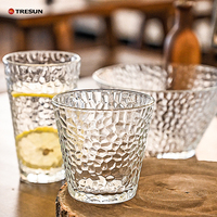 Verre à eau transparent résistant à la chaleur avec bordure dorée pour restaurant, motif martelé
