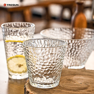 Verre à eau transparent résistant à la chaleur avec bordure dorée pour restaurant, motif martelé - Product Image 6