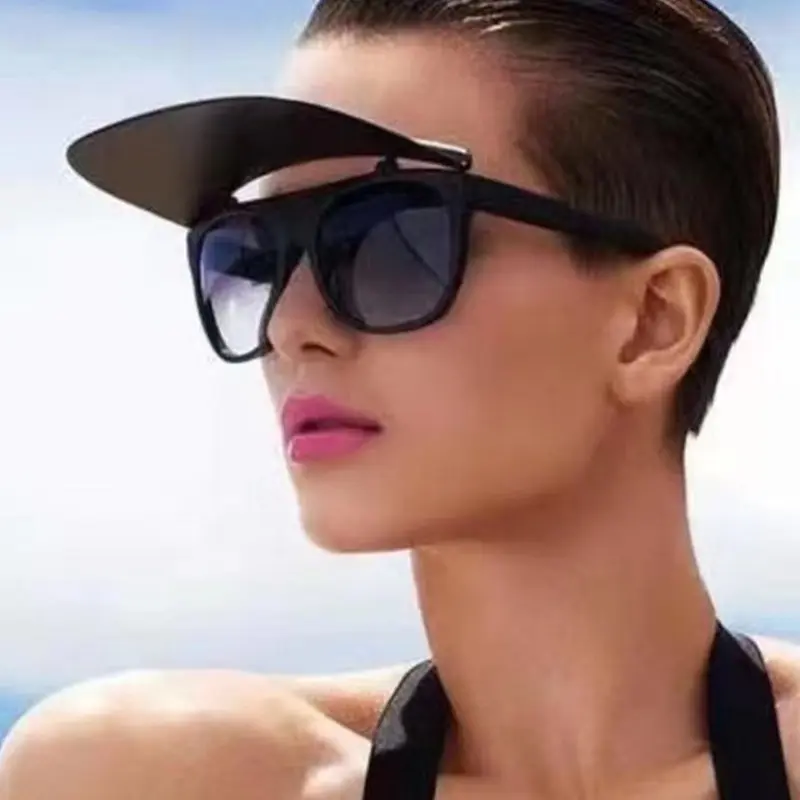 Fuqian-gafas de sol de gran tamaño para mujer y hombre, lentes de sol cuadradas de lujo con tapa, 2021