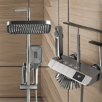 Pommeau de douche thermostatique en laiton avec jets de massage, finition brossée, pour salle de bain d'hôtel et appartement, couleur gris canon, avec touches piano, effet pluie