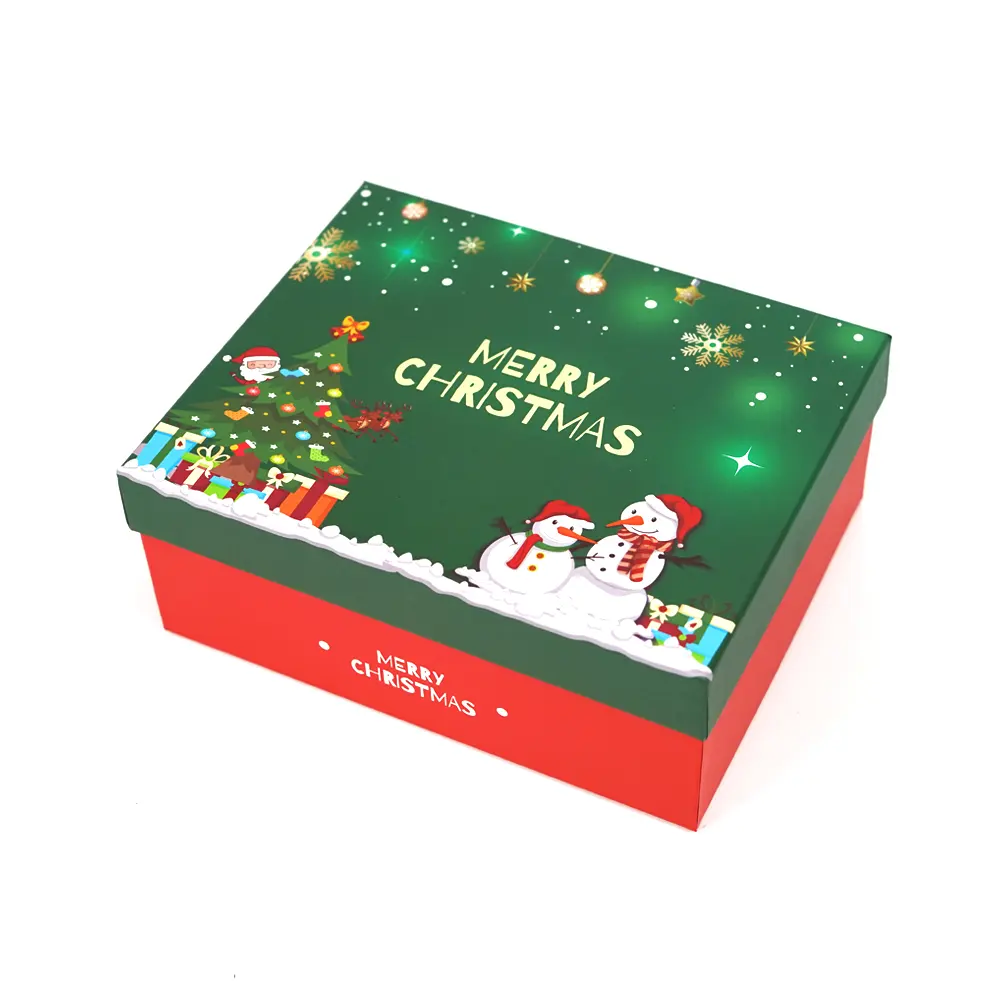 Paquete de caja de regalo de papel hecho a medida Cajas de envoltura rectangulares Rojas blancas y verdes personalizadas Cajas de regalo de Navidad
